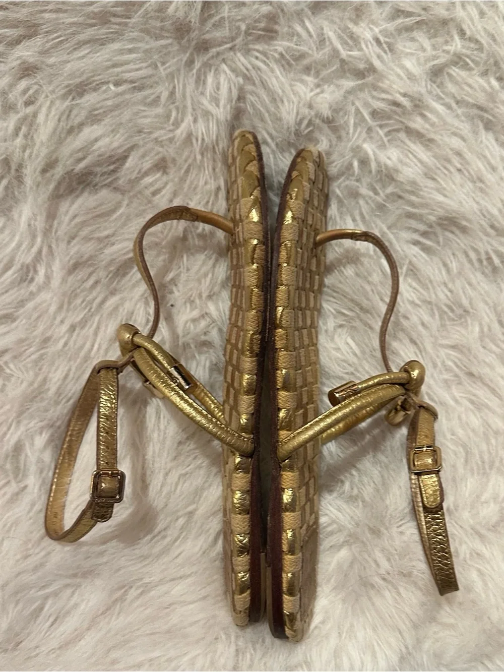 Tory Burch Metallic Gold Woven Leather Sandals